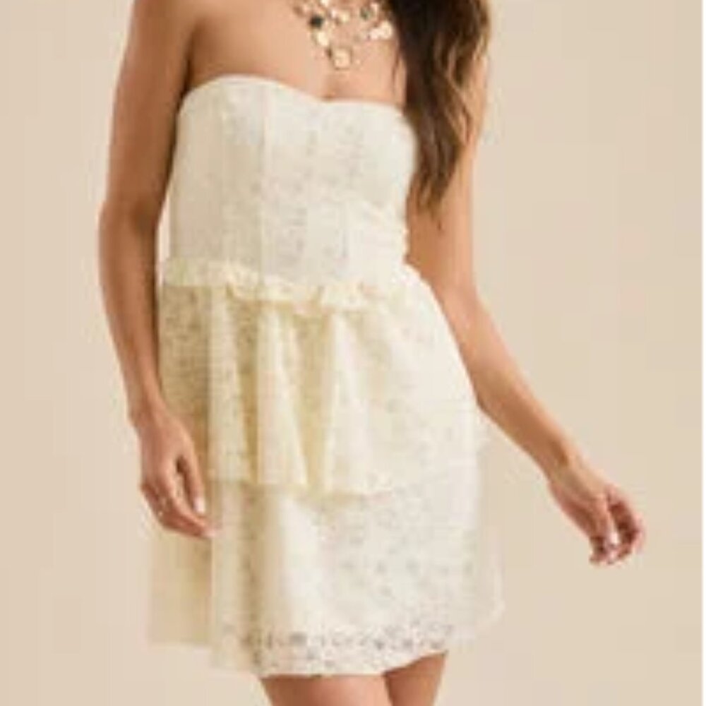 Altar'd State Cream Lace Strapless Dress - XXS